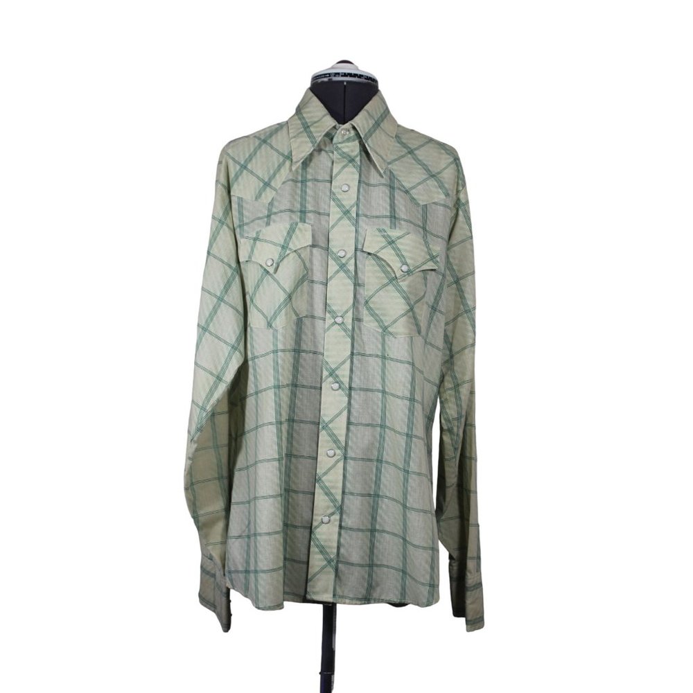 Ely Plains Rider men's vintage windowpane Western cowboy pearl‎ snap shirt